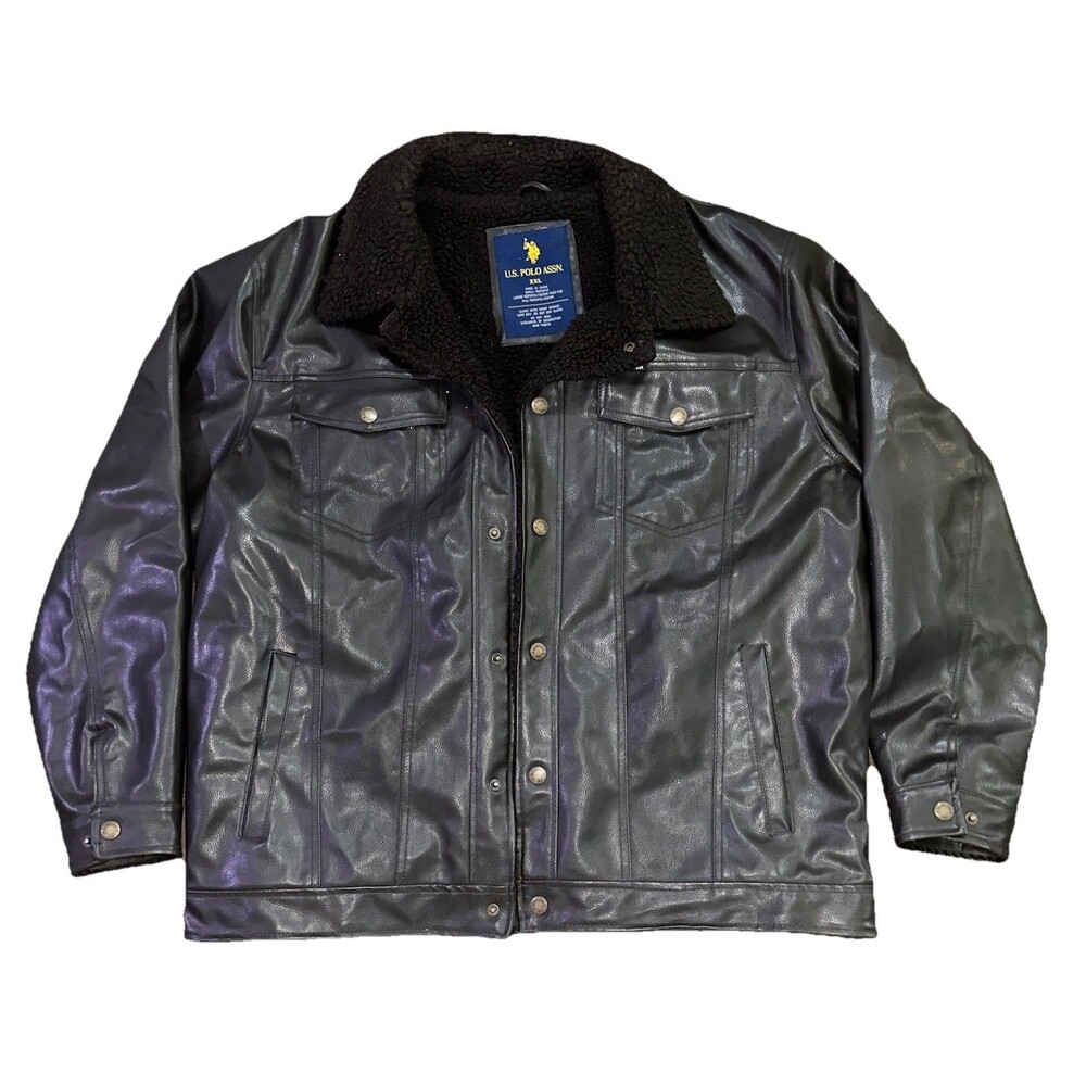 Vintage 2000s Brown Faux Leather Jacket U.S. Polo ASSN Sz XXL